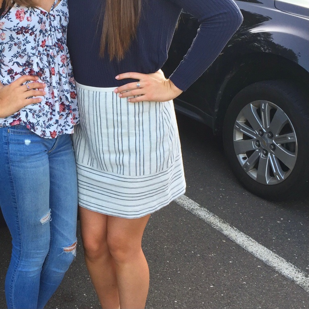 Vertical stripe tan and blue Madewell skirt